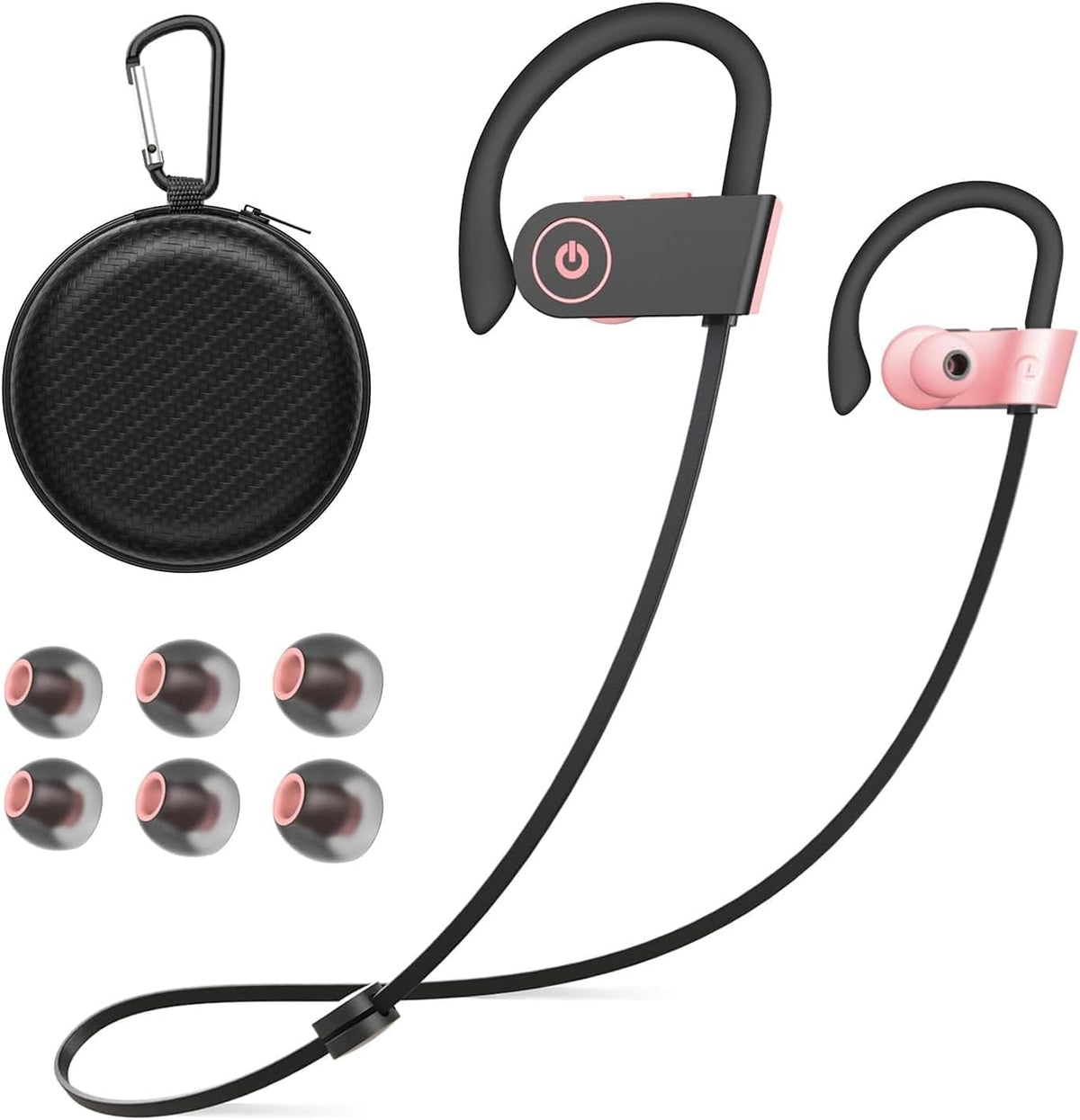 JOYWISE Bluetooth Headphones, Wireless Headphones 16H Playtime with Mic Stereo in-Ear Earphones, IPX7 Waterproof Sports Ear Buds Sound Isolation Headsets for Running, Workout Pink