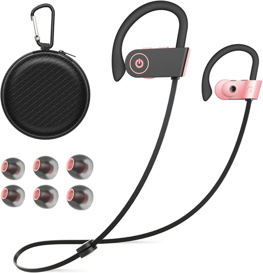 JOYWISE Bluetooth Headphones, Wireless Headphones 16H Playtime with Mic Stereo in-Ear Earphones, IPX7 Waterproof Sports Ear Buds Sound Isolation Headsets for Running, Workout Pink