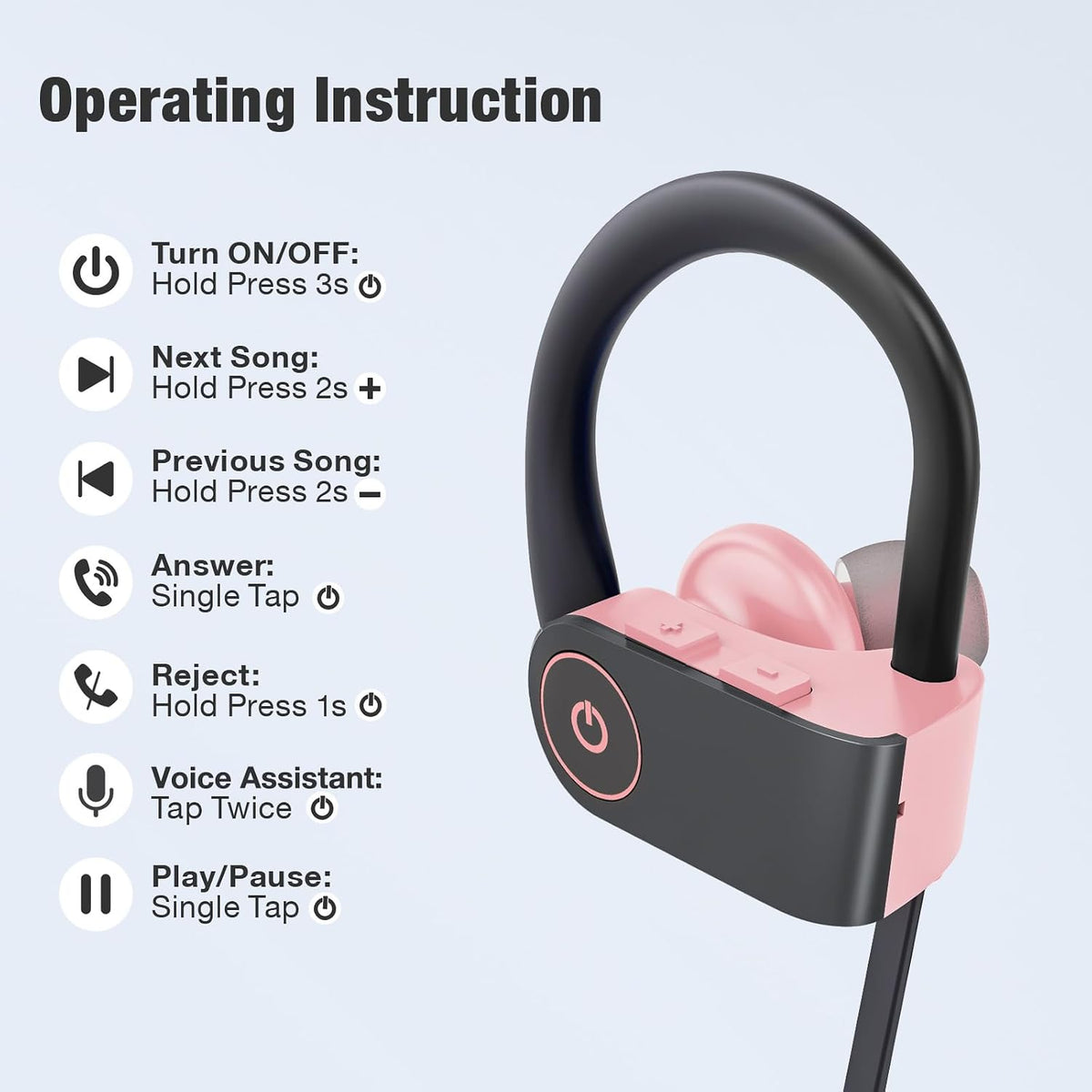 JOYWISE Bluetooth Headphones, Wireless Headphones 16H Playtime with Mic Stereo in-Ear Earphones, IPX7 Waterproof Sports Ear Buds Sound Isolation Headsets for Running, Workout Pink
