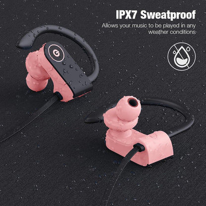 JOYWISE Bluetooth Headphones, Wireless Headphones 16H Playtime with Mic Stereo in-Ear Earphones, IPX7 Waterproof Sports Ear Buds Sound Isolation Headsets for Running, Workout Pink