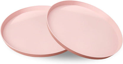 2 Pack Round Plastic Serving Tray Platter, 13 Inch Lightweight Wheat Straw Food Tray, Tea Tray for Party, Reusable Restaurant Fast Food Holder for Cup Cake Snack Fruits (Pink)