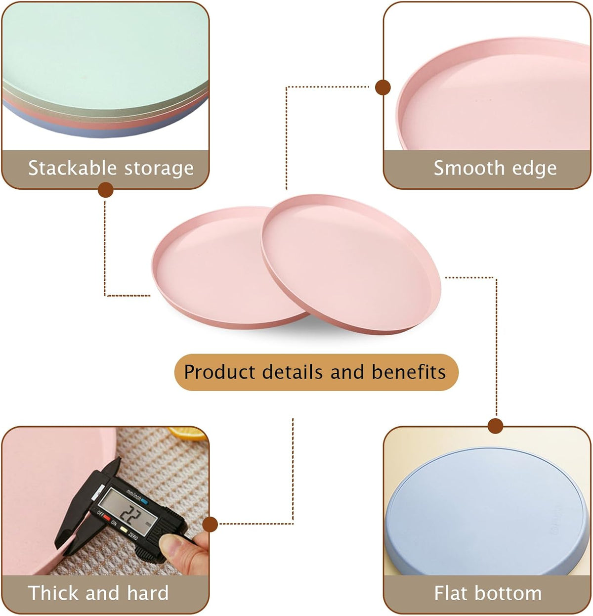 2 Pack Round Plastic Serving Tray Platter, 13 Inch Lightweight Wheat Straw Food Tray, Tea Tray for Party, Reusable Restaurant Fast Food Holder for Cup Cake Snack Fruits (Pink)