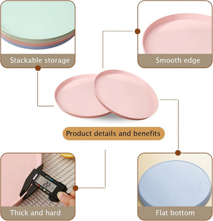 2 Pack Round Plastic Serving Tray Platter, 13 Inch Lightweight Wheat Straw Food Tray, Tea Tray for Party, Reusable Restaurant Fast Food Holder for Cup Cake Snack Fruits (Pink)