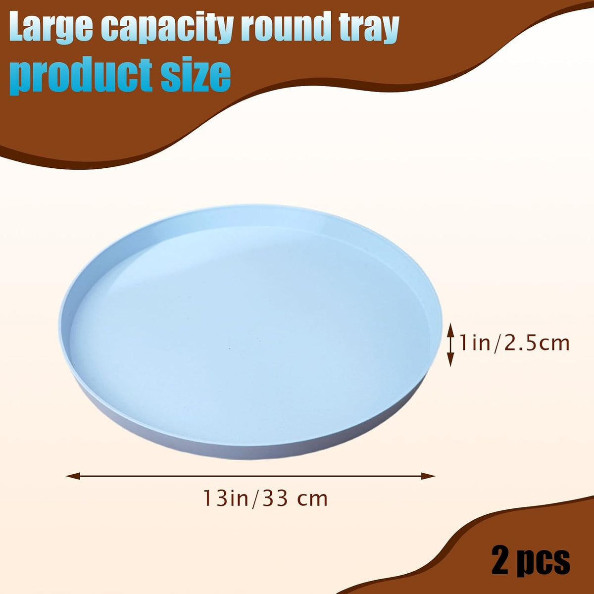 2 Pack Round Plastic Serving Tray Platter, 13 Inch Lightweight Wheat Straw Food Tray, Tea Tray for Party, Reusable Restaurant Fast Food Holder for Cup Cake Snack Fruits (Pink)