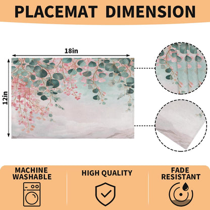 Placemats Set of 6, Washable Linen Place Mats 12x18 Inch Cloth Tables Mats for Party Kitchen Dining Table Decor(Pink Flower Floral Marble)