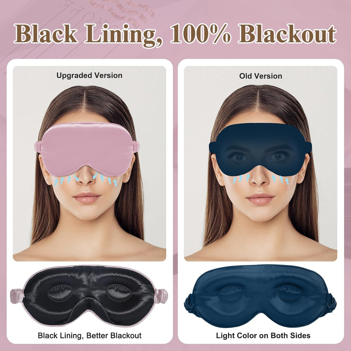 22 Momme Silk Sleep Mask, 3D Contoured Eye Masks for Women(2 Pack)