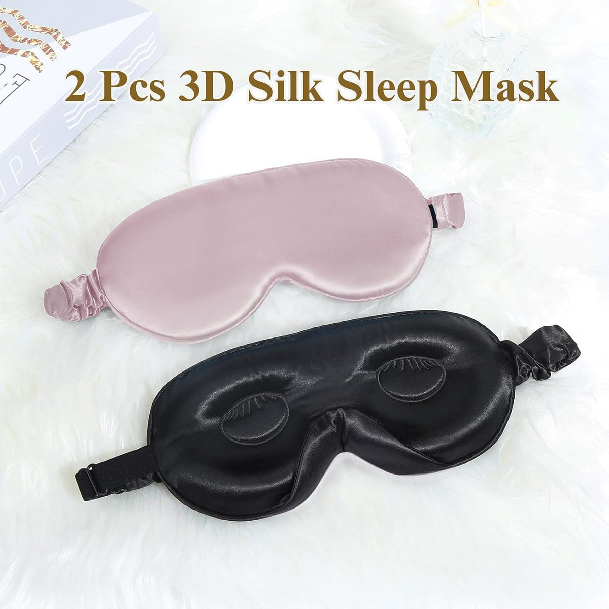22 Momme Silk Sleep Mask, 3D Contoured Eye Masks for Women(2 Pack)