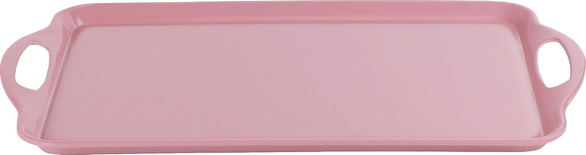Calypso Basics Melamine Serving Ottoman Tray with Handles, Rectangular, Lightweight, Durable, Multi-Purpose Use, Indoor, Outdoor, Camping, Server, Pink