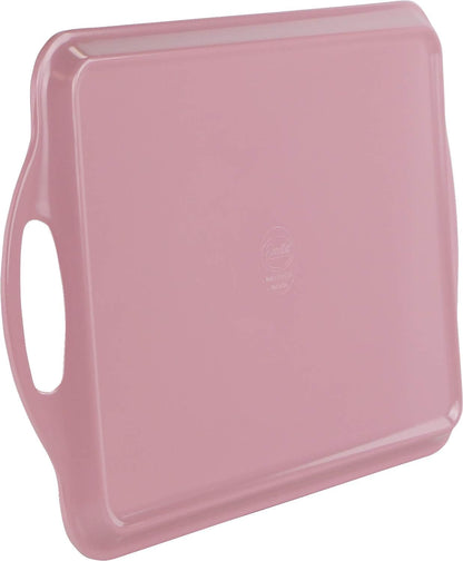 Calypso Basics Melamine Serving Ottoman Tray with Handles, Rectangular, Lightweight, Durable, Multi-Purpose Use, Indoor, Outdoor, Camping, Server, Pink