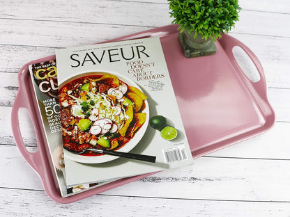 Calypso Basics Melamine Serving Ottoman Tray with Handles, Rectangular, Lightweight, Durable, Multi-Purpose Use, Indoor, Outdoor, Camping, Server, Pink