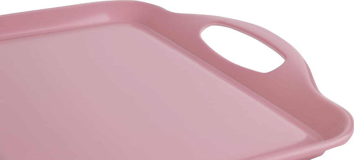 Calypso Basics Melamine Serving Ottoman Tray with Handles, Rectangular, Lightweight, Durable, Multi-Purpose Use, Indoor, Outdoor, Camping, Server, Pink