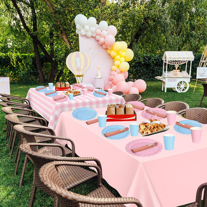 3 Pack Pink Party Tablecloths for Rectangle Tables, 54 x 108 Inch Disposable Plastic Table Covers Set, Pink, Pink Gingham & Polka Dot for Birthday, Baby Shower, Bridal Shower Decorations