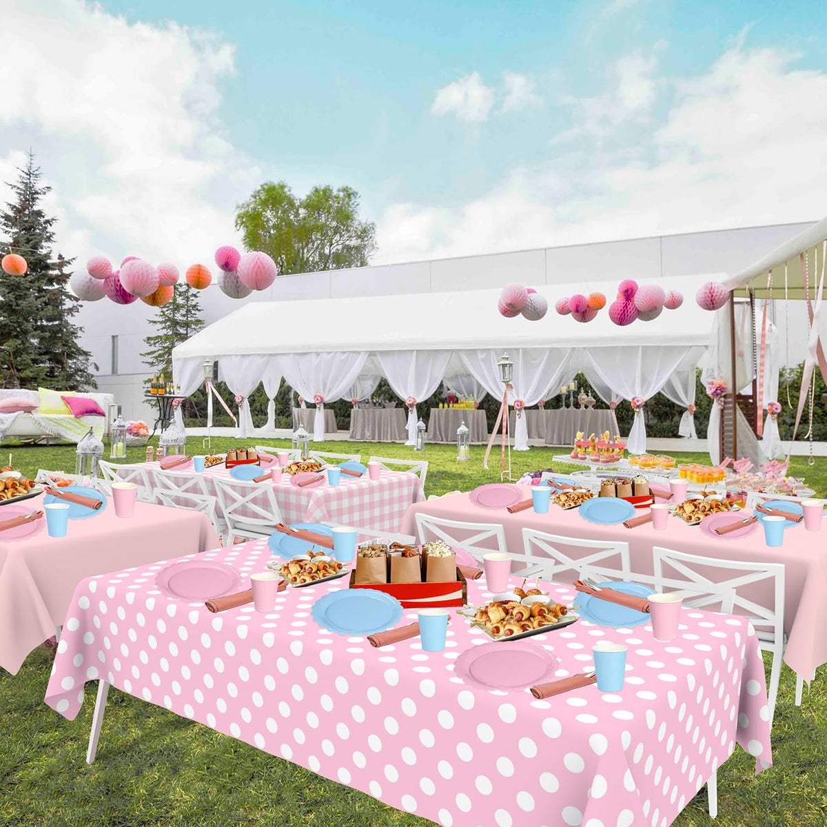 3 Pack Pink Party Tablecloths for Rectangle Tables, 54 x 108 Inch Disposable Plastic Table Covers Set, Pink, Pink Gingham & Polka Dot for Birthday, Baby Shower, Bridal Shower Decorations