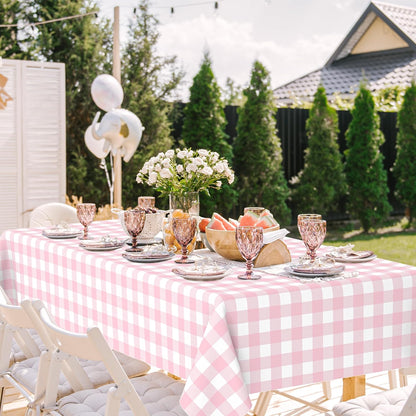 3 Pack Pink Party Tablecloths for Rectangle Tables, 54 x 108 Inch Disposable Plastic Table Covers Set, Pink, Pink Gingham & Polka Dot for Birthday, Baby Shower, Bridal Shower Decorations