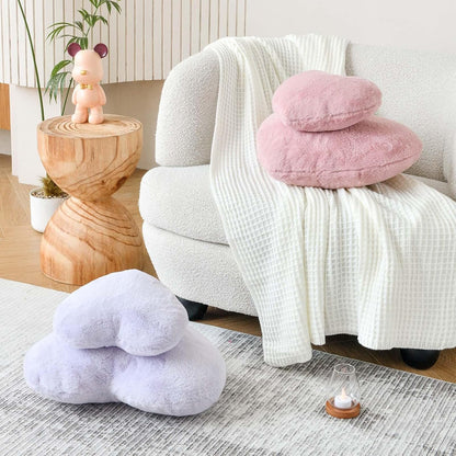 Dusty Pink Heart Pillows, Cute Heart Decorative Pillow, Heart Shaped Throw Pillows for Bed, Faux Rabbit Fur Plush Hoom Decor Pillow Cushion for Chair Sofa Living Room (Mini 12.9" x 9.8")