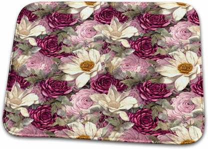Dish Drying Mat - Light Pink, Deep Pink, and White Floral Pattern Patterns