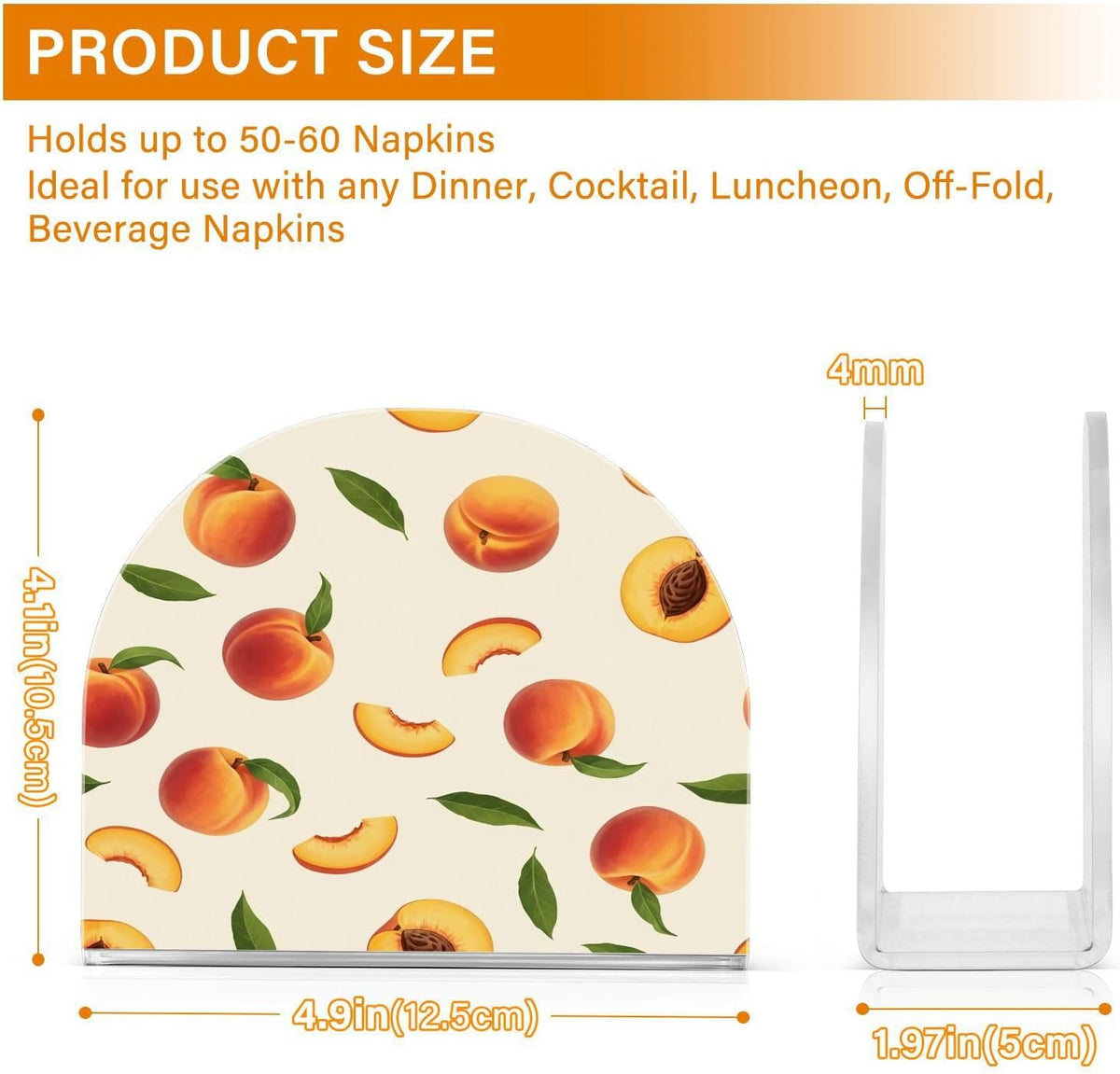 Peach Print Acrylic Napkin Holder for Table, Tissue Paper Dispenser for Kitchen Countertop, Dining Table, Bar, Coffee Shop, Home Decor