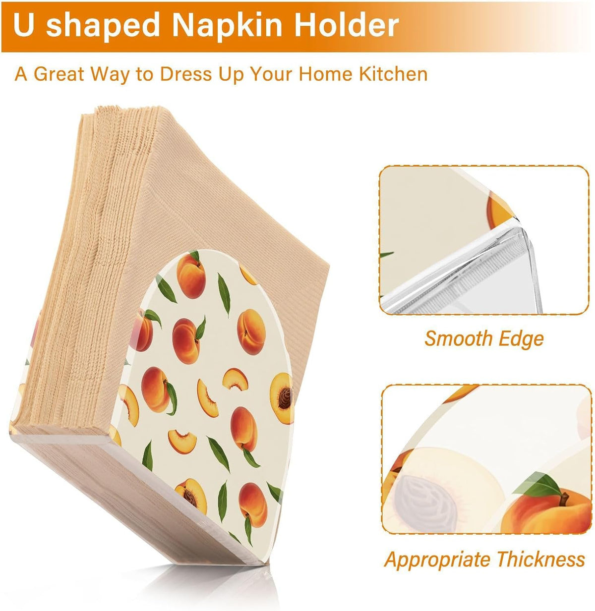Peach Print Acrylic Napkin Holder for Table, Tissue Paper Dispenser for Kitchen Countertop, Dining Table, Bar, Coffee Shop, Home Decor