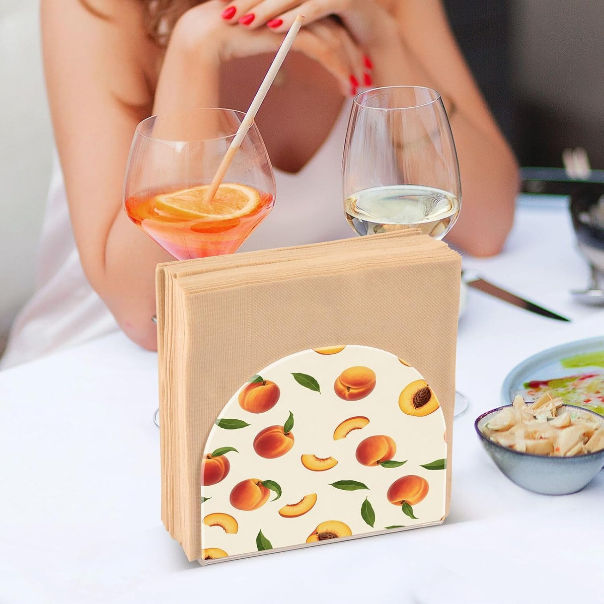 Peach Print Acrylic Napkin Holder for Table, Tissue Paper Dispenser for Kitchen Countertop, Dining Table, Bar, Coffee Shop, Home Decor