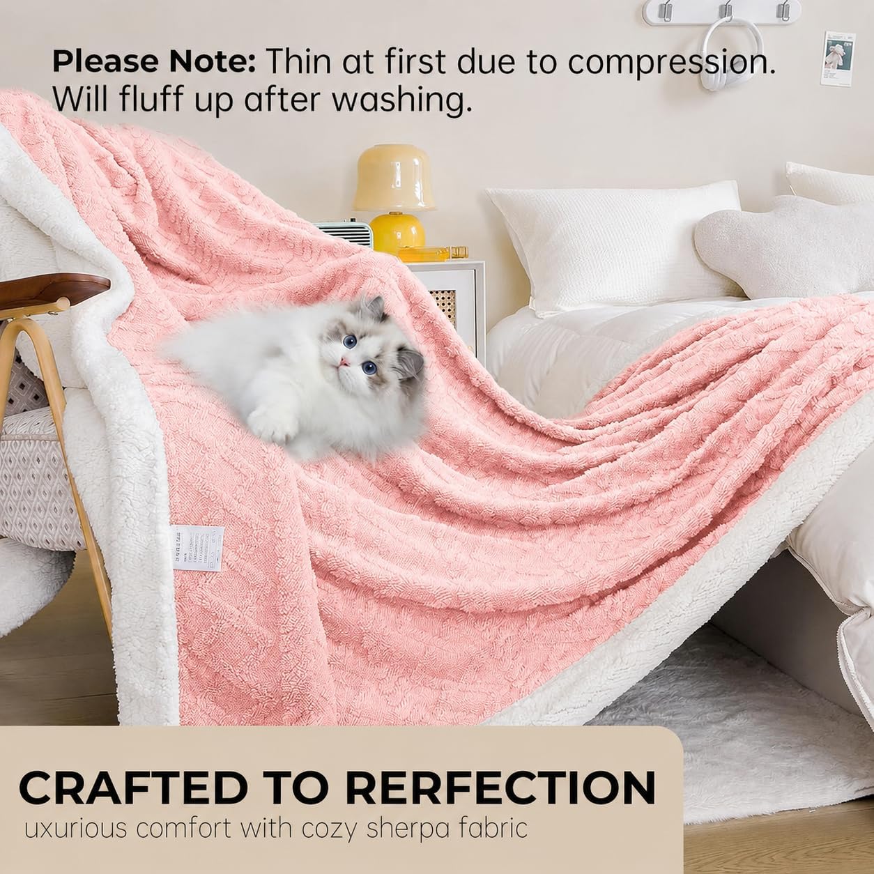 Reversible Sherpa Fleece Soft Blanket for Bed,Soft Pink Throw XL | Double-sided Cozy Blankets,No Shedding or Pilling,Soft Warm Fuzzy Comfort for Bed,Couch,Travel,Pets & Easy Care