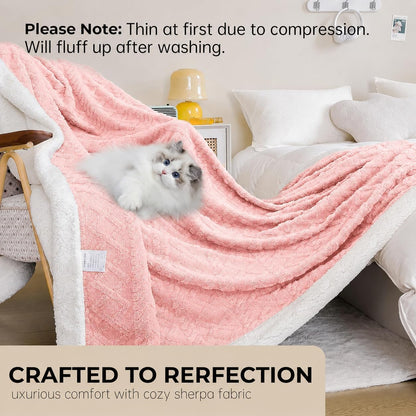 Reversible Sherpa Fleece Soft Blanket for Bed,Soft Pink Throw XL | Double-sided Cozy Blankets,No Shedding or Pilling,Soft Warm Fuzzy Comfort for Bed,Couch,Travel,Pets & Easy Care