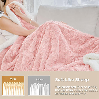 Reversible Sherpa Fleece Soft Blanket for Bed,Soft Pink Throw XL | Double-sided Cozy Blankets,No Shedding or Pilling,Soft Warm Fuzzy Comfort for Bed,Couch,Travel,Pets & Easy Care