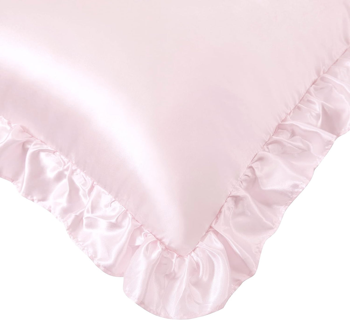 Blush Pink Satin Ruffled Pillow Cases for Hair and Skin,Blush Pink Silk Pillowcases Standard Set of 2 with Envelope Closure Princess Room Decoration