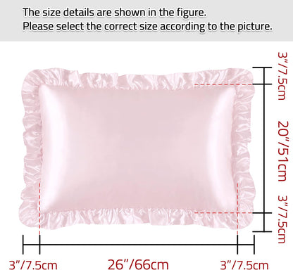 Blush Pink Satin Ruffled Pillow Cases for Hair and Skin,Blush Pink Silk Pillowcases Standard Set of 2 with Envelope Closure Princess Room Decoration