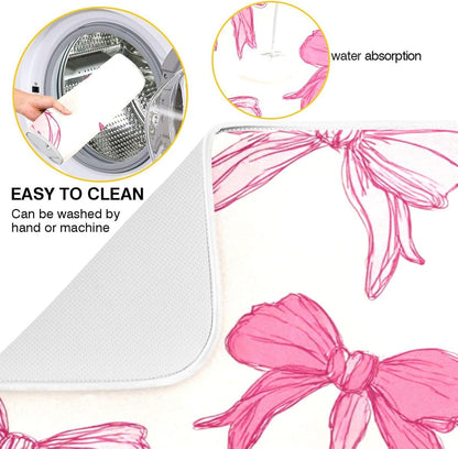 Pink Bows Light Dish Drying Mat Absorbent Dishes Drainer Rack Mats Microfiber Reversible Dish Drying Pad Fast Dry Kitchen Accessories 16x18in For Kitchen Counter