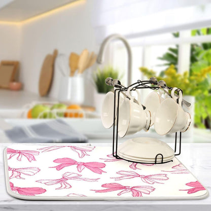 Pink Bows Light Dish Drying Mat Absorbent Dishes Drainer Rack Mats Microfiber Reversible Dish Drying Pad Fast Dry Kitchen Accessories 16x18in For Kitchen Counter