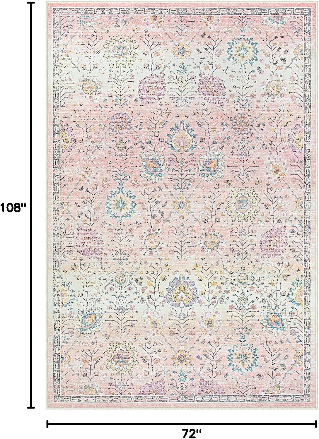 Girls Bedroom Pink Rug 6x9, Soft Washable Floral Area Rug, Non Slip Light Pink Carpet for Dorm Room, Playroom, Kids Room, Nursery and Classroom Decor