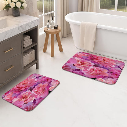 Floral Quick Dry Bath Mat, Elegant Peach Peony Pattern Absorbent Non Slip Shower Mat, Spring Decorative Washable Bath Rugs for Bathroom Toilet Restroom 20x32 Inch