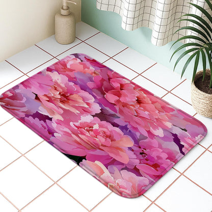 Floral Quick Dry Bath Mat, Elegant Peach Peony Pattern Absorbent Non Slip Shower Mat, Spring Decorative Washable Bath Rugs for Bathroom Toilet Restroom 20x32 Inch