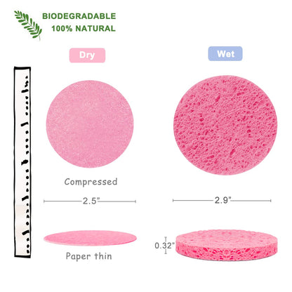 50-Count Compressed Facial Sponges for Daily Face Cleansing, Pink