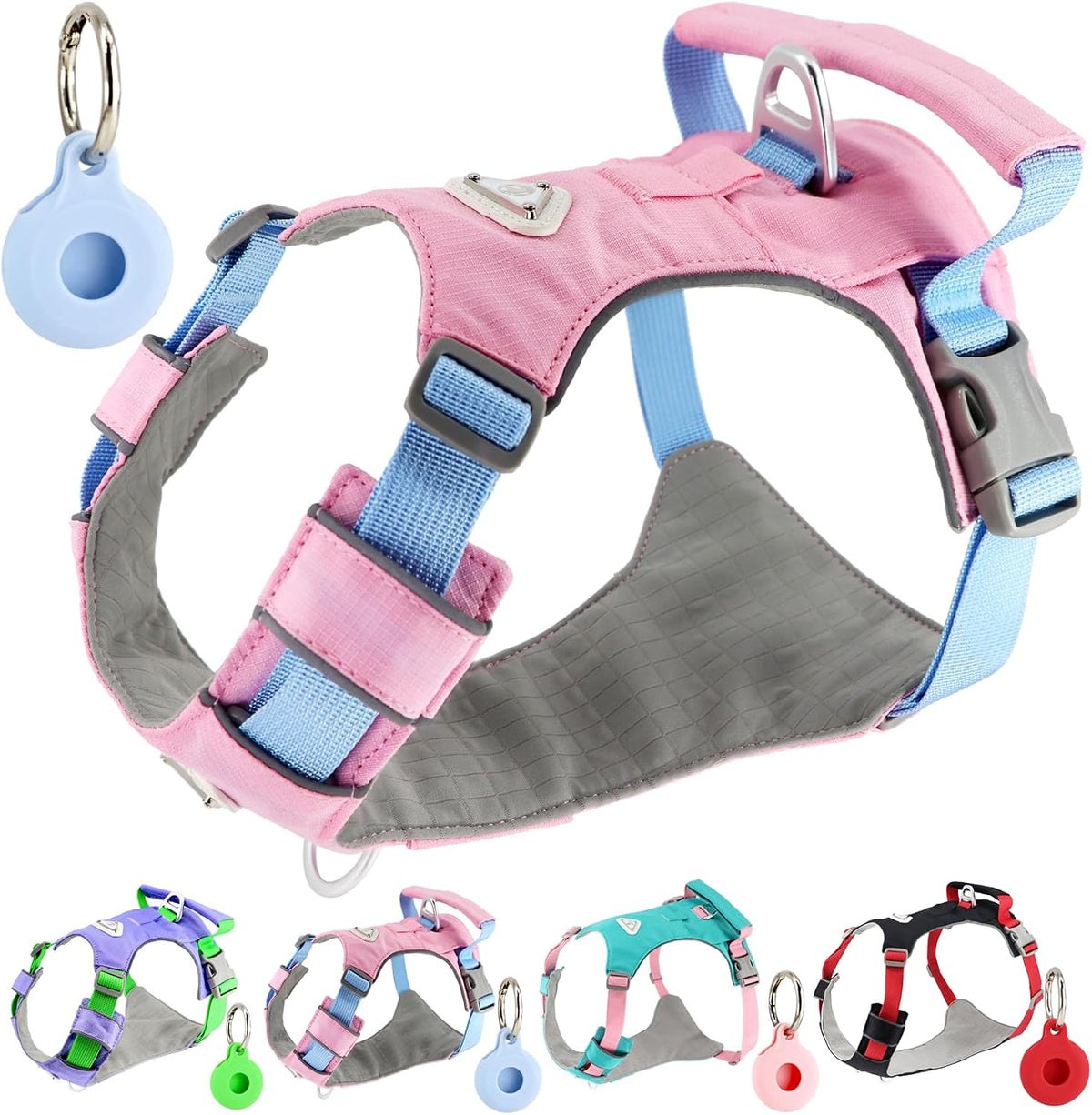 Airtag Lightweight Pink Dog Harness-No Pull with Handle for Small Sized Dog