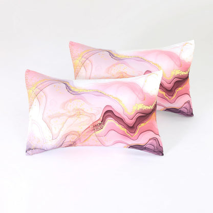Pink Marble Sheets Set Full for Girls Elegant Pink and Gold Bedding Set with Deep Pocket Abstract Bed Set with 1 Fitted Sheet 1 Flat Sheet and 2 Pillowcases