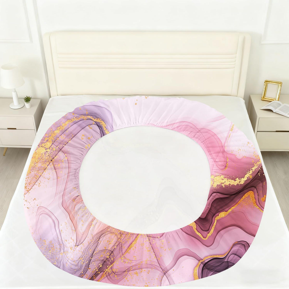 Pink Marble Sheets Set Full for Girls Elegant Pink and Gold Bedding Set with Deep Pocket Abstract Bed Set with 1 Fitted Sheet 1 Flat Sheet and 2 Pillowcases