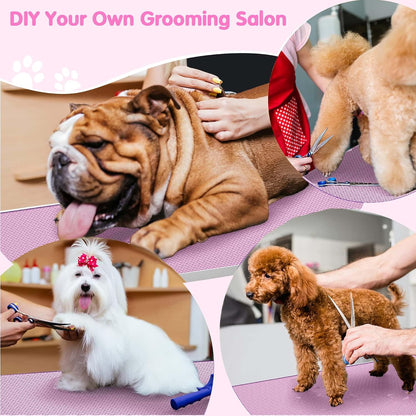 42'' Stainless Steel Pet Dog Grooming Table, Arm/Noose/Tray, Pink