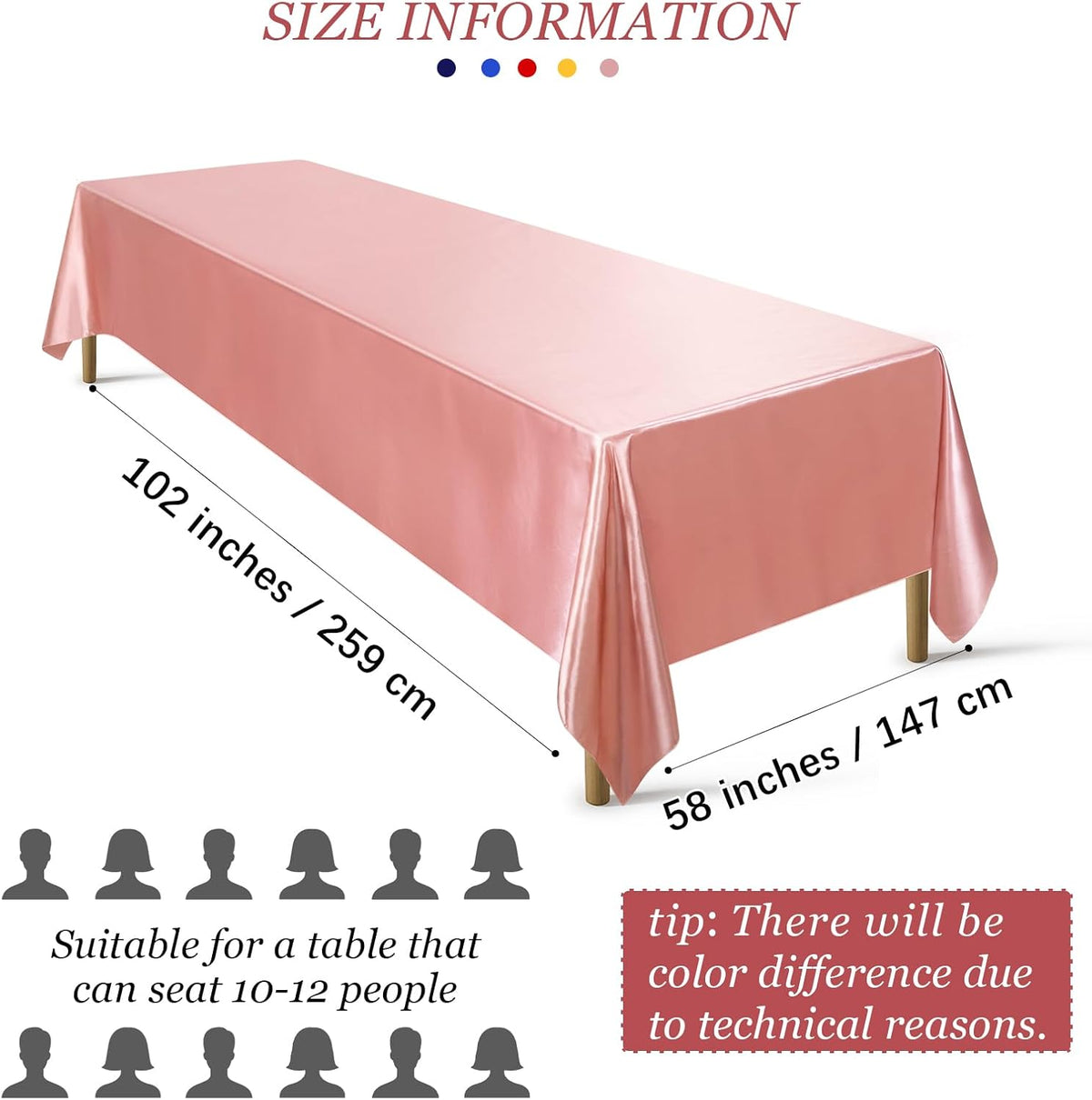 Satin Party Tablecloth Table Cover 58 x 102 Inches Wedding Rectangle Bright Silk Tablecloth Table Cover Smooth Fabric Tablecloth Table Decor for Wedding Banquet Table Decoration, Rose Gold