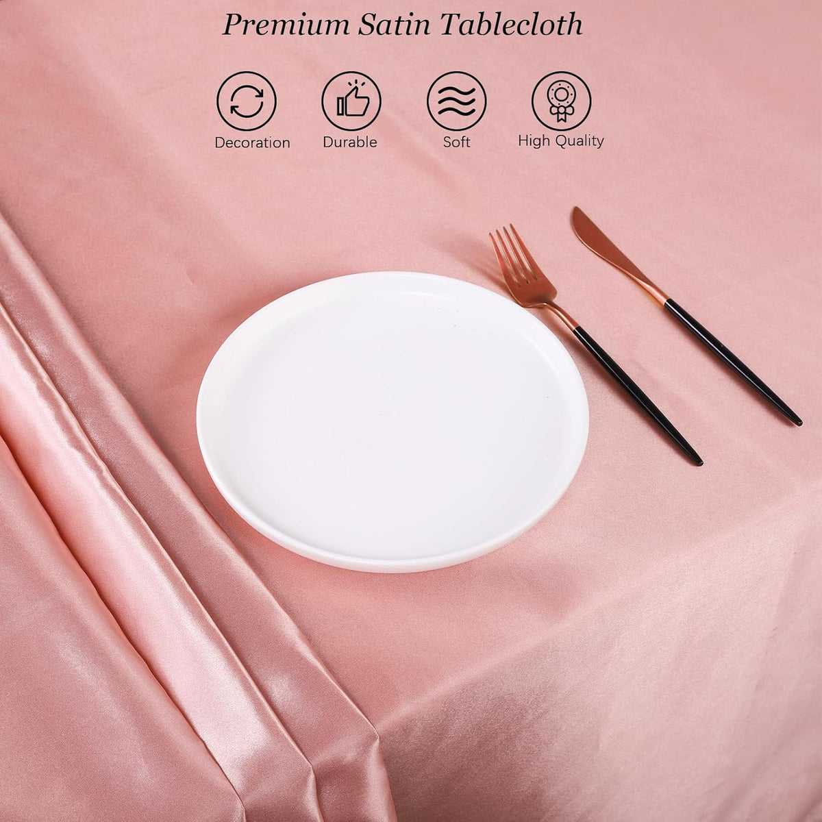 Satin Party Tablecloth Table Cover 58 x 102 Inches Wedding Rectangle Bright Silk Tablecloth Table Cover Smooth Fabric Tablecloth Table Decor for Wedding Banquet Table Decoration, Rose Gold