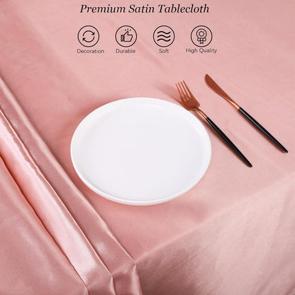 Satin Party Tablecloth Table Cover 58 x 102 Inches Wedding Rectangle Bright Silk Tablecloth Table Cover Smooth Fabric Tablecloth Table Decor for Wedding Banquet Table Decoration, Rose Gold