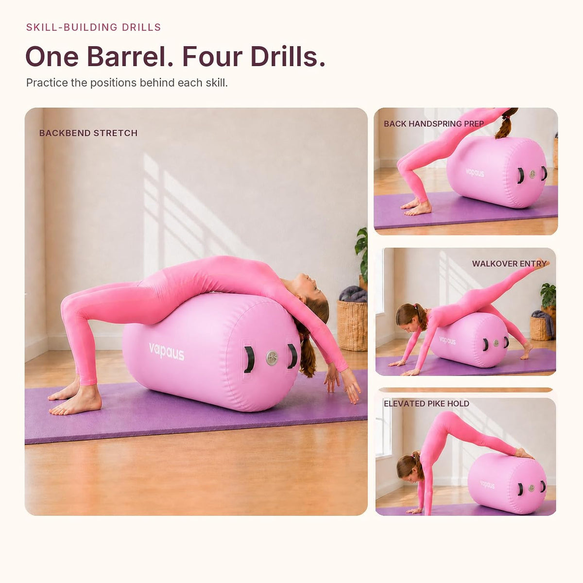 Gymnastics Air Barrel Inflatable Tumbling Roller Mat Back Handspring Trainer Air Roller Tumbler Octagon Barrel Gymnastics Equipment for Tumble Track Cheerleading Yoga Training Durable AntiSlip Double Seal Without Pump