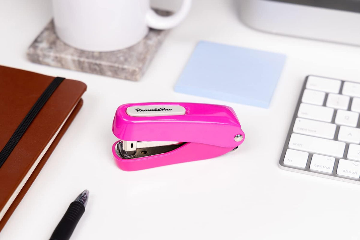 Office Supplies - Aria-Plus Half-Strip Mini Stapler - Durable, Compact, and Colorful Stapler for Office and Travel Use, Compatible with Standard 26/6 Staples, Pink