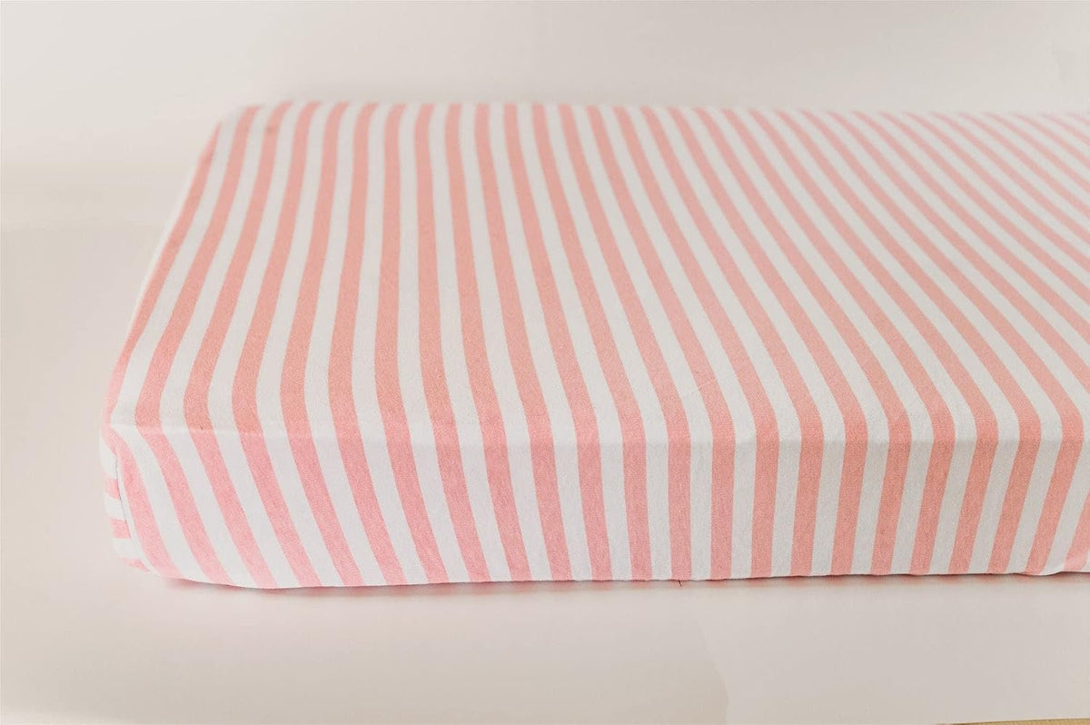 . Pink Fitted Crib Sheet for Baby Mattress - Jersey Knit Cotton for Girl Nursery Bedding - Chevron, Polka Dot, and Stripe Crib/Toddler Sheets (Stripe)