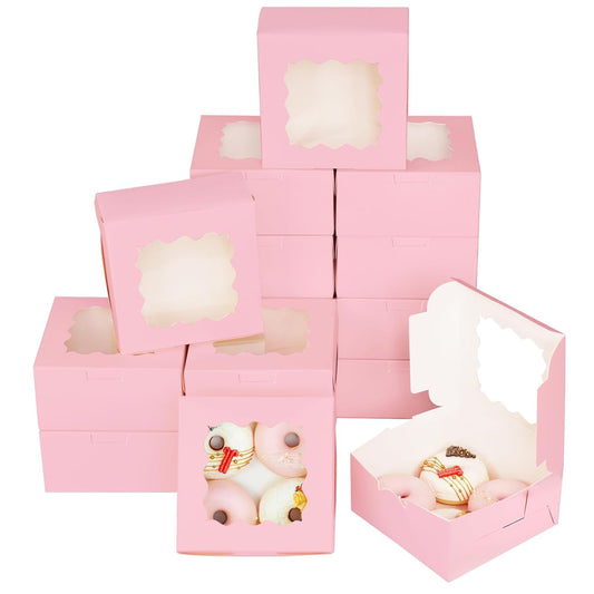 Pink 30-Packs Bakery Boxes with Window 6x6x3 inches