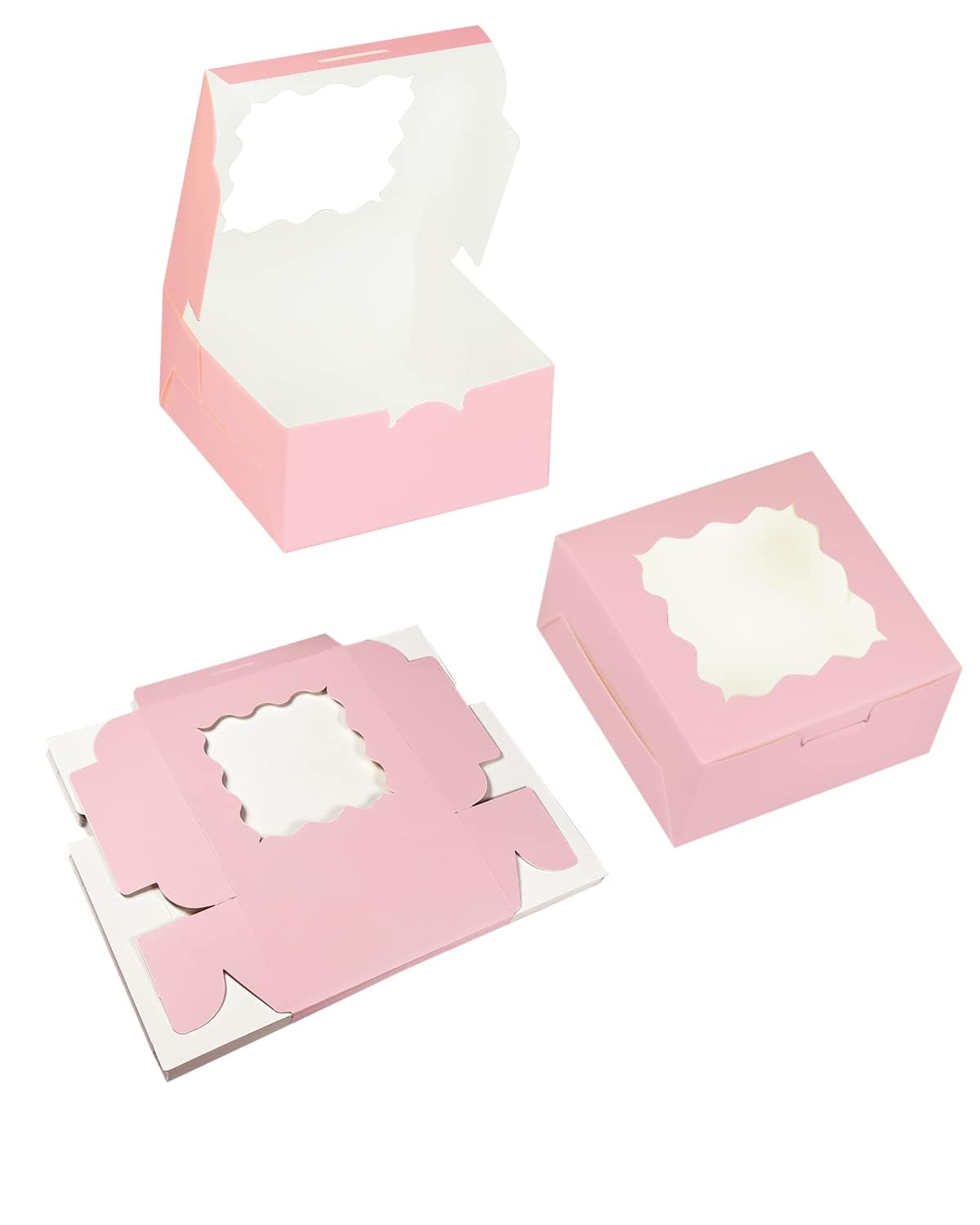 Pink 30-Packs Bakery Boxes with Window 6x6x3 inches
