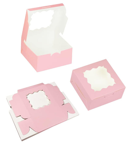 Pink 30-Packs Bakery Boxes with Window 6x6x3 inches