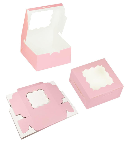 Pink 30-Packs Bakery Boxes with Window 6x6x3 inches