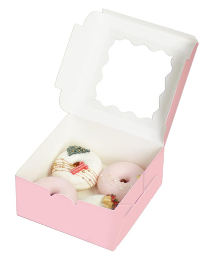 Pink 30-Packs Bakery Boxes with Window 6x6x3 inches