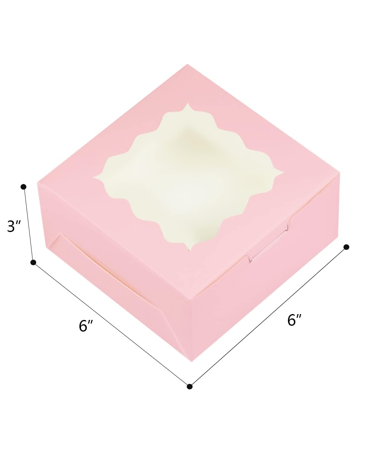 Pink 30-Packs Bakery Boxes with Window 6x6x3 inches